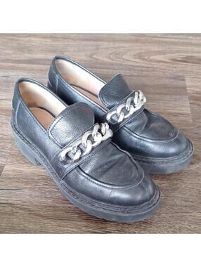 Linea Paolo Black Platform Chain Link Loafer Size 8.5